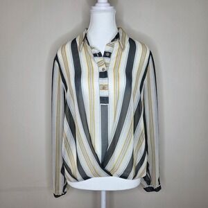 Cabi Sheer Collared Blouse High Low Hem Minimalist Coastal Chic Size S